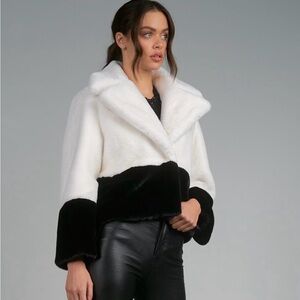 Elan Women's Elegant Black and White Teddy Jacket